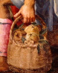 Cesta de fruta, detalle de la Adoración de los pastores de Peter Candid (1548-1628), óleo sobre tabla, 248x162 cm