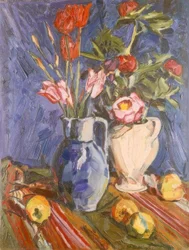 Naturaleza Muerta con Flores y Manzanas