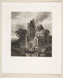 Ruina de un castillo junto a un río
