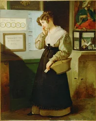 Maedchen vor einem Lotteriegewoelbe - Chica delante de una tienda de lotería ... (pintura sobre lienzo)