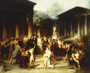 Una reunión ante el templo