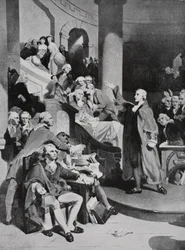 Patrick Henry dando su famoso discurso en la Cámara de los Burgueses