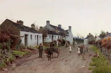 Un pueblo galés - Atardecer, alrededor de 1890-1910 (Acuarela y gouache)