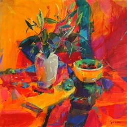 Lirios sobre fondo rojo, 2012