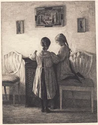 Interior con dos niñas pequeñas