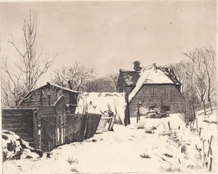 Paisaje de invierno con casa