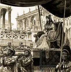 Cleopatra siendo llevada en una litera