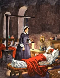 Florence Nightingale. La Dama con la Lámpara, visitando a los soldados enfermos en el hospital