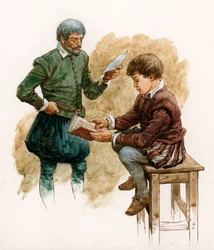 Niño Tudor siendo enseñado
