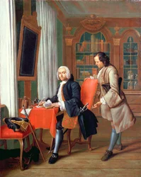 Dos caballeros en una biblioteca