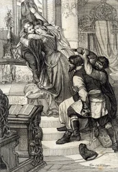 Sublevación de Moscú de 1682 (levantamiento de los streltsy de 1682): La zarina Natalia Narychkina protegiendo a su hijo el príncipe Pedro (1672-1725) de los ataques de los streltsy, Rusia (Levantamiento de Moscú de 1682 o levantamiento de los streltsy: La