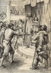 La reina Cristina de Suecia (1626-1689) niña fallecida en noviembre de 1632 (Cristina, reina de Suecia de niña a la muerte de su padre Gustavo II Adolfo) Dibujo a pluma de "Historische Memorabilian des In-und Auslandes" (Recuerdos históricos) de Anton