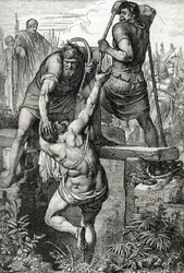 El emperador bizantino Zenón (425-491), de regreso a Constantinopla, hizo encerrar al usurpador Flavio Basilisco (Basilisco) con su familia, 477 (muerto de Basilisco encerrado en una cisterna seca, para morir expuesto, por el emperador romano Zenón, 477) D