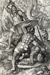La muerte de Ernesto II de Suabia (1010-1030) en una batalla contra el eveque de Constanza, Alemania (La muerte de Ernesto II, duque de Suabia en Constanza, Alemania