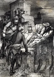 La muerte del rey Carlos (o Carl) XII de Suecia (1682-1718) durante el asedio del primer fuerte noruego Fredriksten