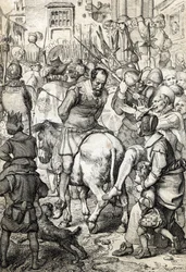El falso Sebastián: tras la muerte del rey Sebastián de Portugal, cuyos restos no se encontraron, varios personajes que se hicieron pasar por el rey reaparecieron para guiar a su pueblo, uno de ellos se detuvo en Nápoles paseó por la calle ante la mirada d