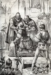 Guerra de los Noventa Años (o revuelta de los Países Bajos) (1568-1648): la decolación de Lamoral, conde de Egmont, príncipe de Gavre (1522-1568), político neerlandés - Fue condenado en el marco del Consejo de los Problemas (o Consejo de la Sangre) estable