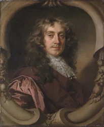Retrato de caballero, de medio cuerpo, con abrigo marrón y corbata de encaje Mechlin, en cartela esculpida (óleo sobre lienzo)