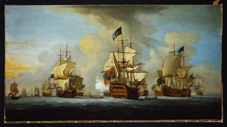 La Flota Inglesa Anclada con el Barco del Almirante Señalando a los Vicealmirantes y Contraalmirantes de los Escuadrones Blanco y Azul