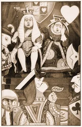 El Rey y la Reina de Corazones estaban sentados en su trono, ilustración para Las aventuras de Alicia en el país de las maravillas de Lewis Carroll, 1901