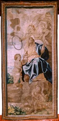 Tapiz flamenco. Serie El Triunfo de la Eucaristía. La sucesión de los papas (La sucesión de los papas). Decimoctavo tapiz de la serie. Modelo Peter Paul Rubens. 1626-1628. Manufactura Jan II Raes, Hans Vervoert, Bruselas