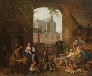 Dos borrachos en el mercado cerca de la Westerkerk de Ámsterdam