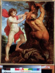 Apolos y Marsyas (Apolo y Marsyas). Pintura de Pierre Paul (Pierre-Paul) Rubens (ou Peter Paul ou Petrus Paulus) (1577-1640). Huile sur bois, 57 x 48 cm. Arte flamenco, arte barroco. Museo de Arte del Lejano Oriente, Khabarovsk.