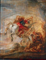 Belerofonte, montado en Pegaso, lucha contra la Quimera (óleo sobre lienzo)