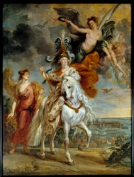 Ciclo de los Médicis: el triunfo de Juliers el 1 de septiembre de 1610 (o el viaje de María de Médicis al Puente Ce en Anjou) La Reina está representada a caballo