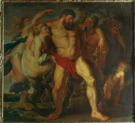 Hércules ebrio, guiado por una ninfa y un sátiro