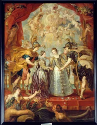 Intercambio de las dos princesas de Francia y España en el río Bidasoa en Hendaya, 9/11/1615 Representación alegórica del matrimonio entre Ana de Austria y Luis XIII por un lado, e Isabel de Francia (1602-1644) y Felipe IV por el otro.