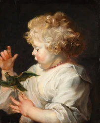 Alemán: Retrato de un niño con pájaro Un niño con pájaro