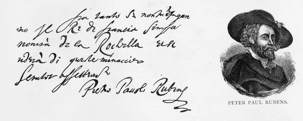 Caligrafía y firma de Rubens de una carta en italiano sobre la derrota de la armada inglesa en el Sitio de La Rochelle, escrita desde Amberes, 30 de diciembre de 1627