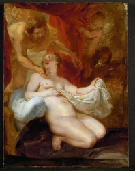 Júpiter y Dánae (pintura sobre madera)