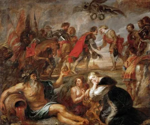 El encuentro entre Fernando III de Habsburgo (1608-1657), rey de Hungría, Bohemia y Alemania, y el cardenal infante Fernando de Austria (1609-1641) antes de la batalla de Nordlingen (1634)