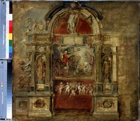 La llegada del príncipe Fernando. Pintura de Peter Paul (Pierre-Paul) Rubens (o Peter Paul o Petrus Paulus) (1577-1640). Óleo sobre tabla, 73 x 78 cm
