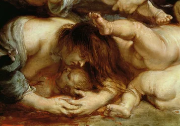 Masacre de los Inocentes, detalle de una madre y un niño (óleo sobre tabla)
