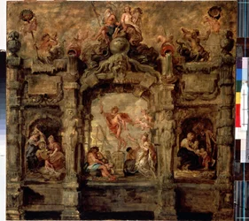 Mercurio alejándose. Pintura de Peter Paul (Pierre-Paul) Rubens (o Peter Paul o Petrus Paulus) (1577-1640). Óleo sobre tabla, 76 x 79 cm