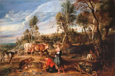 Lecheras con ganado en un paisaje, «La granja de Laken»