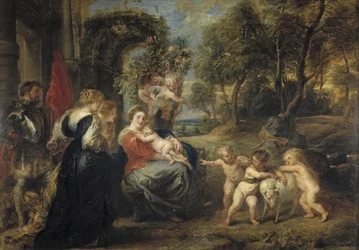 Descanso en la Huida a Egipto, con Santos, c. 1635