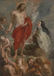 Santa Teresa de Ávila intercede por Bernardino de Mendoza en el purgatorio