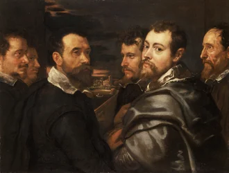 Autorretrato en un círculo de amigos de Mantua, ca 1604