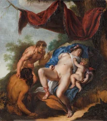 Venus dormida con Cupido observada por sátiros