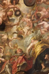 La Apoteosis del Rey Jaime I, El techo de Rubens, Banqueting House, Whitehall, c.1629-34 (óleo sobre lienzo)