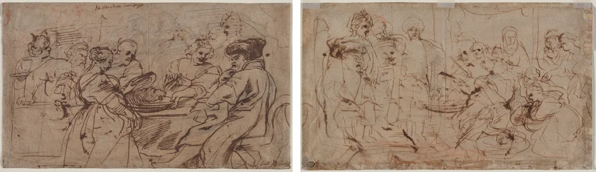 El festín de Herodes (recto) Tomiris con la cabeza de Ciro (verso)