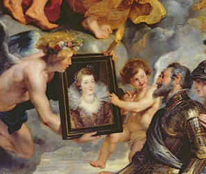 El Ciclo de los Medici: Enrique IV (1553-1610) Recibiendo el Retrato de María de Medici (1573-1642) 1621-25 (detalle)