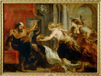 El banquete de Tereo: Filomena y Procne presentan a Tereo la cabeza decapitada de su hijo Es (pintura sobre lienzo)