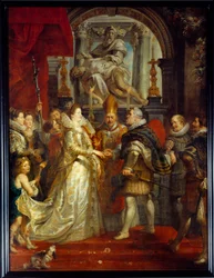 El matrimonio por poderes de María de Médici (1573-1642) y Enrique IV en Florencia el 5/10/1600. Pintura de Pierre Paul Rubens (1577-1640). Siglo XVII Dim. 3,94x2,95 m