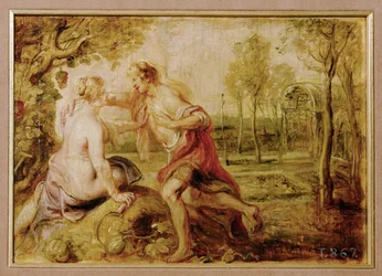 Vertumno y Pomona (pintura sobre madera)
