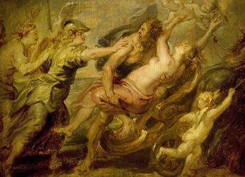 El rapto de Proserpina alrededor de 1636, de Pierre Paul Rubens (1577-1640), Proserpina, diosa romana de las estaciones, secuestrada por Plutón, dios del inframundo, para hacerla su esposa; Minerva, Venus y Diana intentan